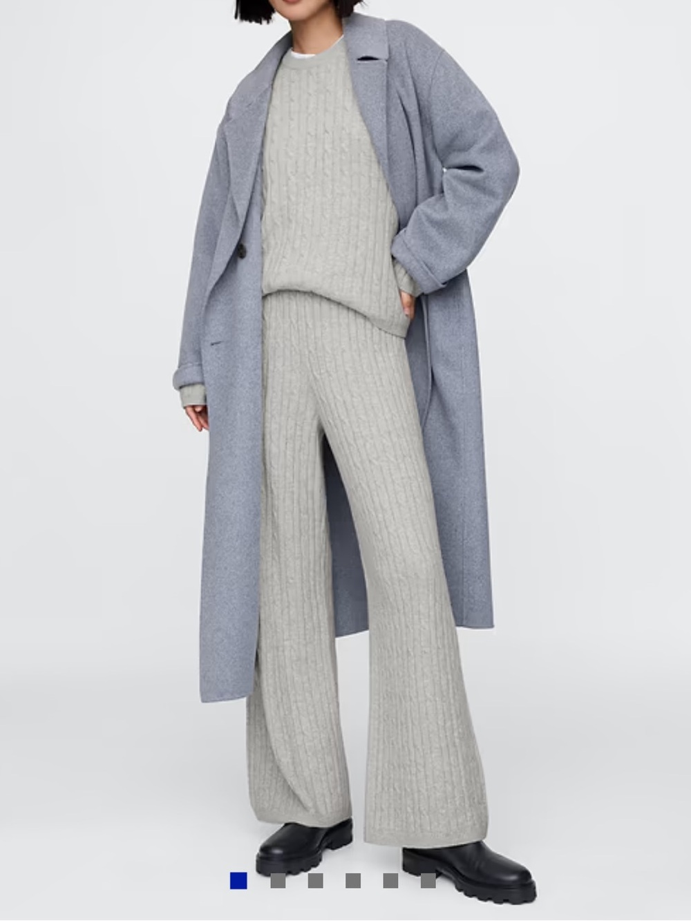 GAP Wide-Leg Cable Knit Sweater and Pant Set in Light Gray- CashSoft